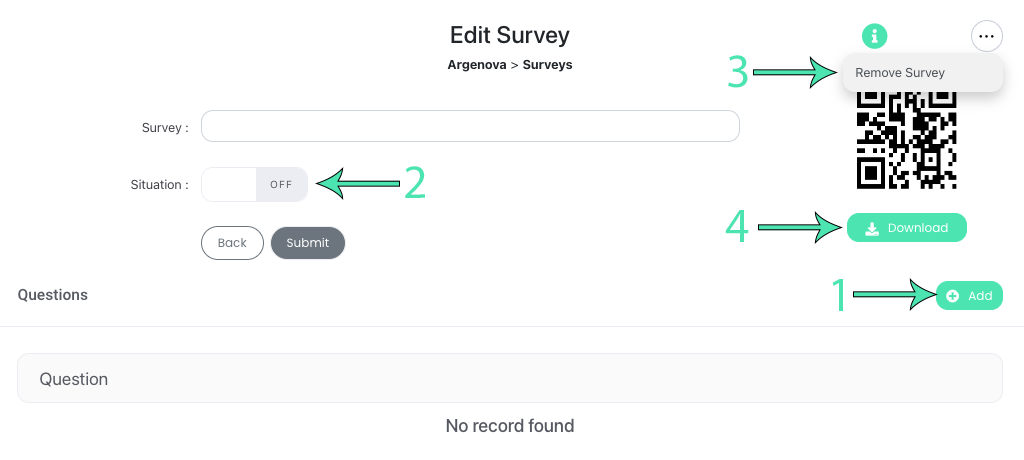 Survey editing screen Survey editing screen