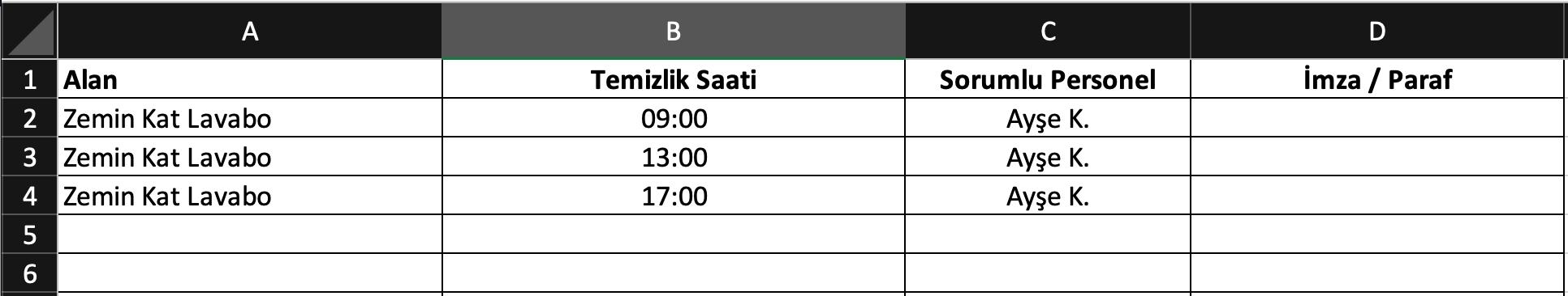 temizlik takip çizelgesi