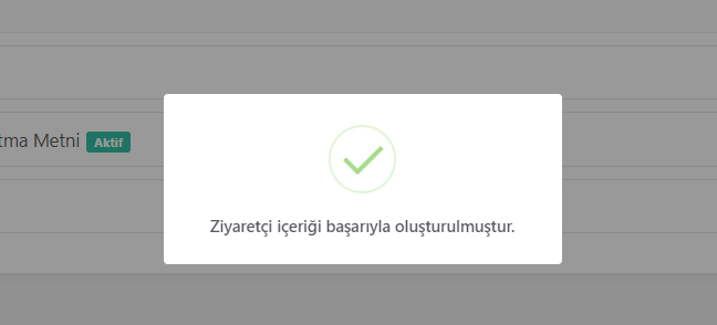 İşlem tamamlandı ekranı