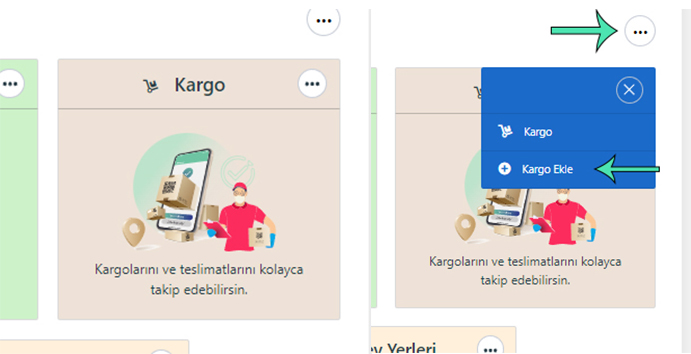 Gir-in kargo seçenekleri ekranı