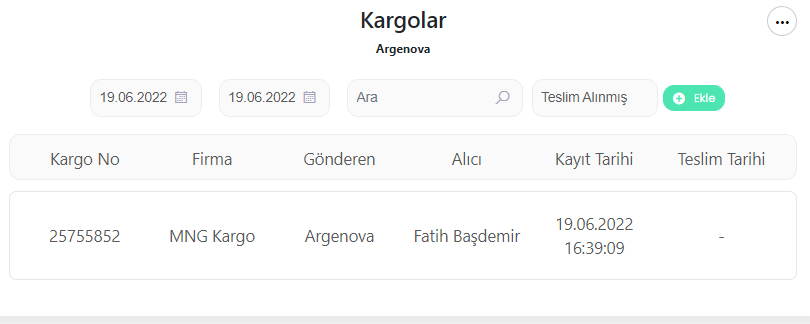 Gir-in kargolar ekranı 