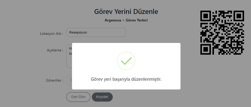 İşlem tamamlandı ekranı