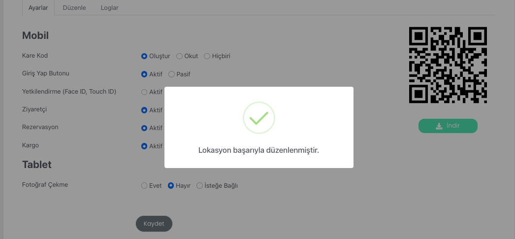 Lokasyon düzenleme işlemi tamamlandı